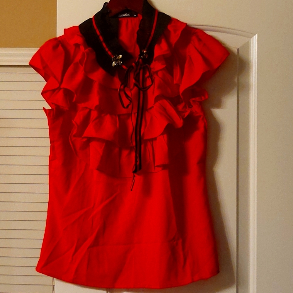 Kosmios Queen Bee Ruffle Blouse  Sz M